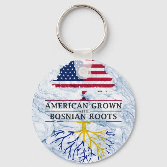 American Grown with Bosnian Roots Marble Style Keychain (Front)