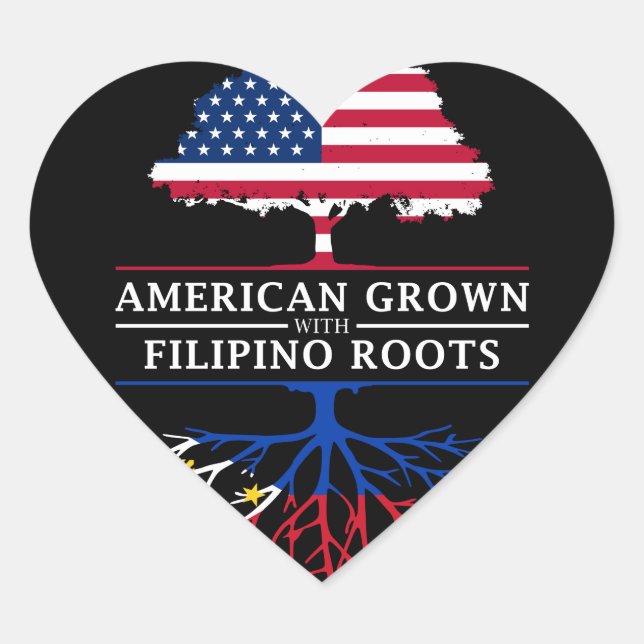 American Grown with Filipino Roots   Philippines Heart Sticker (Front)