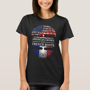 American Grown With France Roots Usa Flag Tree Fre T-Shirt