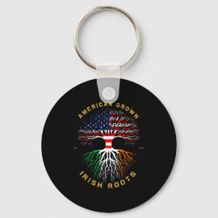 American Grown With Irish Roots Tree Usa Ireland F Keychain