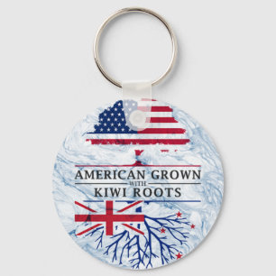 American Grown with Kiwi Roots Marble Style Design Keychain