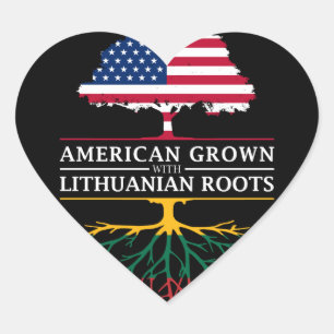 American Grown with Lithuanian Roots Lithuania Heart Sticker