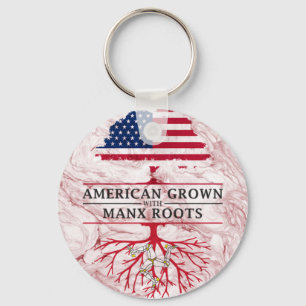 American Grown with Manx Roots Marble Style Design Keychain