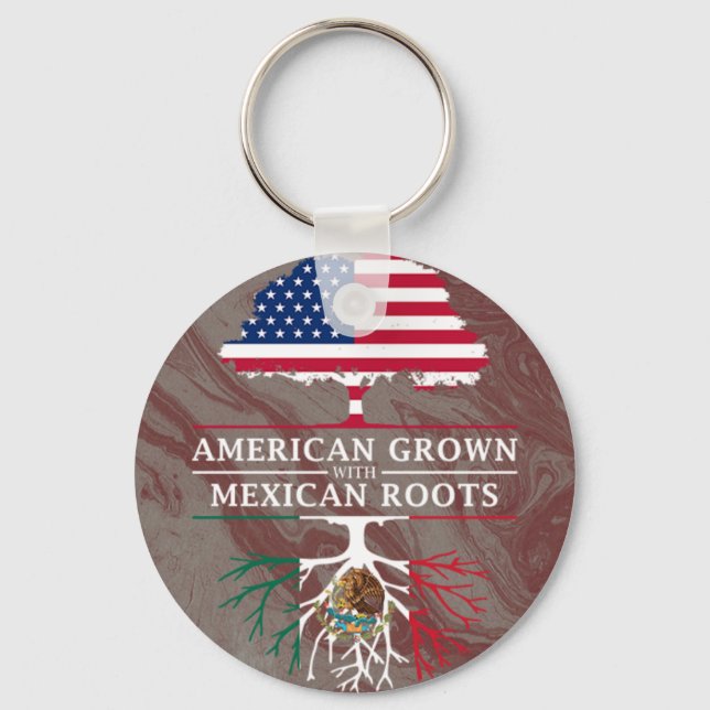 American Grown with Mexican Roots Marble Style Keychain (Front)