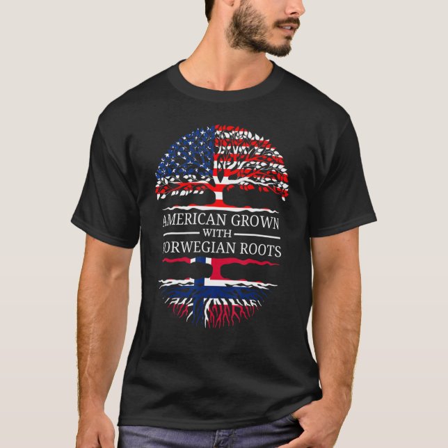 American Grown With Norwegian Roots Usa Flag Tree  T-Shirt (Front)
