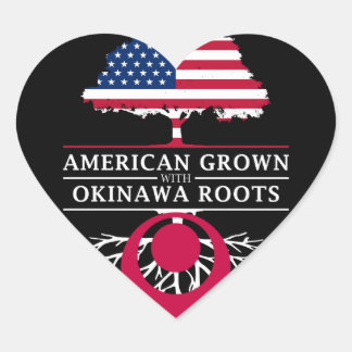 American Grown with Okinawa Roots   Japan Design Heart Sticker