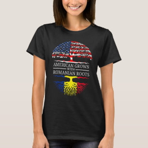 American Grown With Romanian Roots Usa Flag Tree R T-Shirt