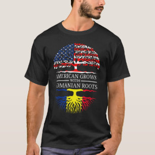 American Grown With Romanian Roots Usa Flag Tree R T-Shirt