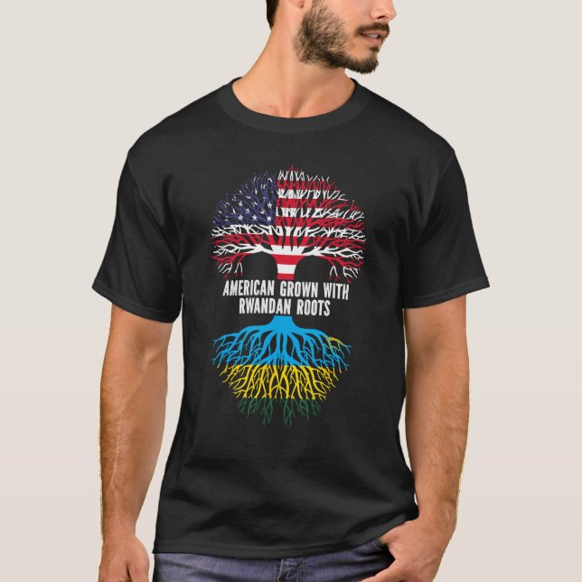 American Grown with Rwandan Roots USA Flag T-Shirt (Front)