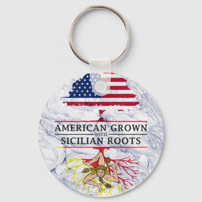 American Grown with Sicilian Roots Marble Style Keychain (Front)