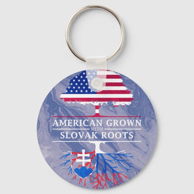 American Grown with Slovak Roots Marble Style Keychain (Front)