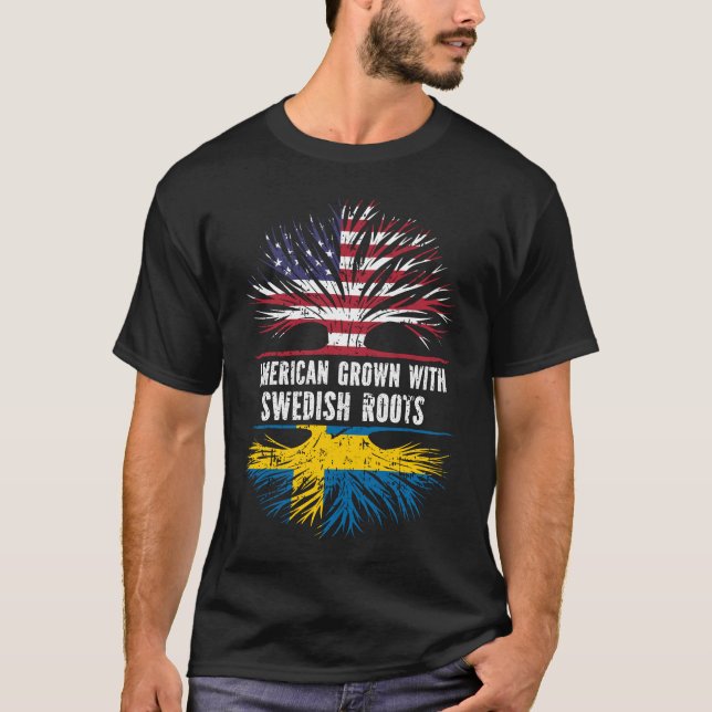 American Grown with Swedish Roots USA Flag T-Shirt (Front)