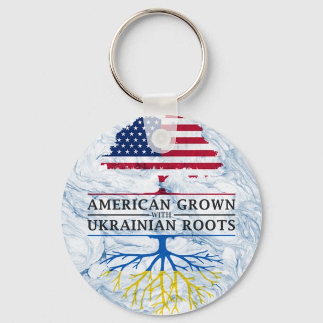 American Grown with Ukrainian Roots Marble Style Keychain (Front)