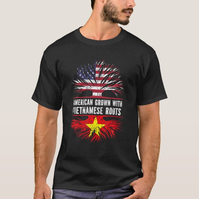 American Grown With Vietnamese Roots USA Flag Viet T-Shirt (Front)