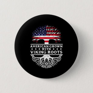 American Grown With Viking Roots Us Flag Tree Men  2 Inch Round Button
