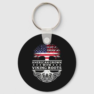 American Grown With Viking Roots Us Flag Tree Men  Keychain