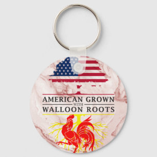 American Grown with Walloon Roots Marble Style Keychain
