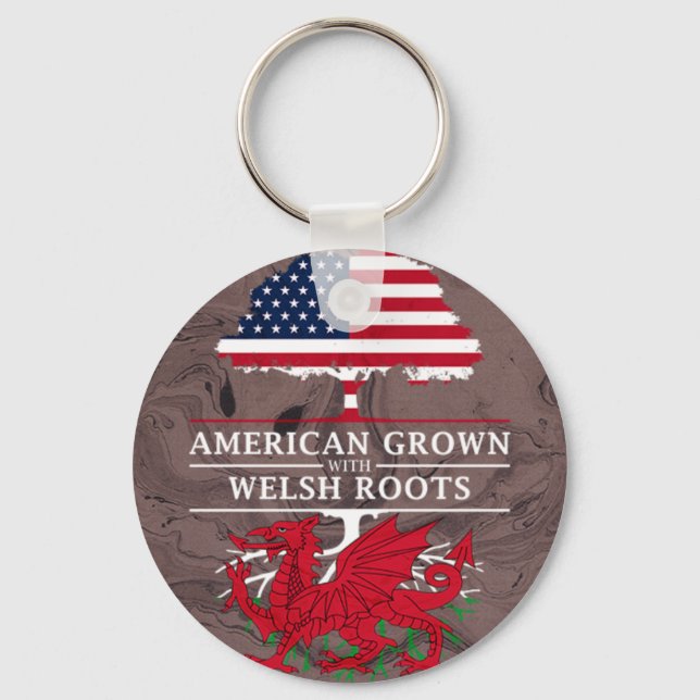 American Grown with Welsh Roots Marble Style Keychain (Front)
