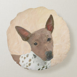 American Hairless Terrier Painting - Dog Art Round Pillow
