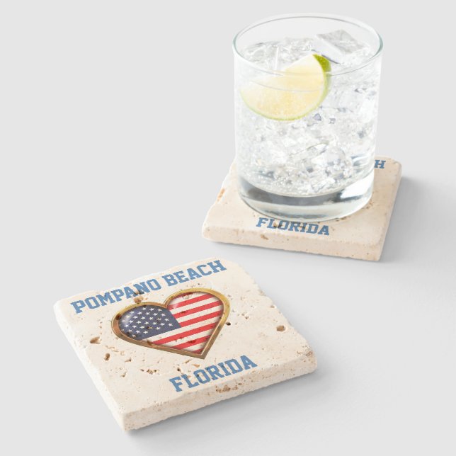 American Heart Customized With Your City And State Stone Coaster (Side)