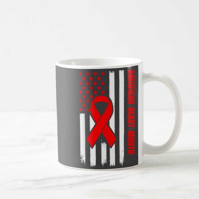 American Heart Disease Awareness Month Ribbon Red  Coffee Mug (Right)