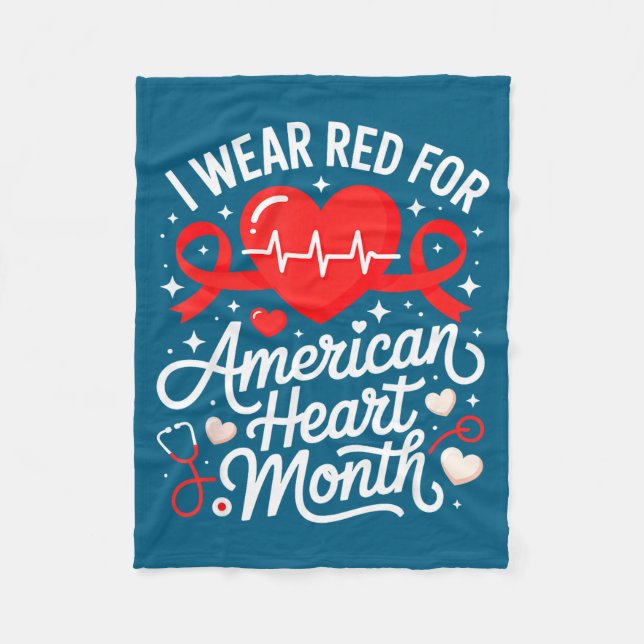 American Heart Disease Awareness Month Ribbon Red  Fleece Blanket (Front)