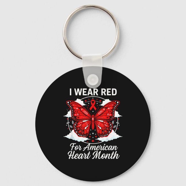 American Heart Disease Awareness Month Ribbon Red  Keychain (Front)