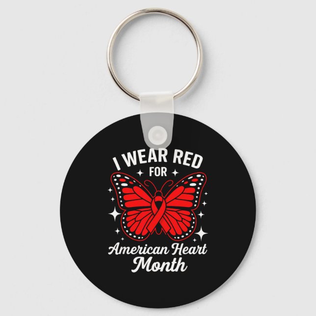 American Heart Disease Awareness Month Ribbon Red  Keychain (Front)