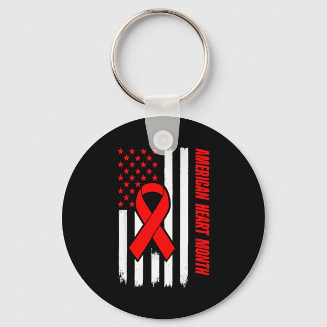 American Heart Disease Awareness Month Ribbon Red  Keychain (Front)