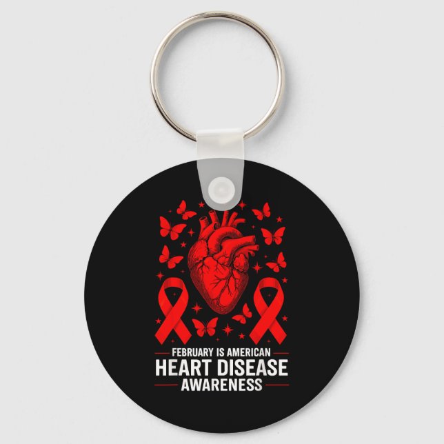 American Heart Disease Awareness Month Ribbon Red  Keychain (Front)