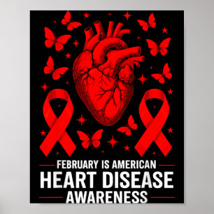 American Heart Disease Awareness Month Ribbon Red  Poster