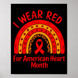American Heart Disease Awareness Month Ribbon Red  Poster