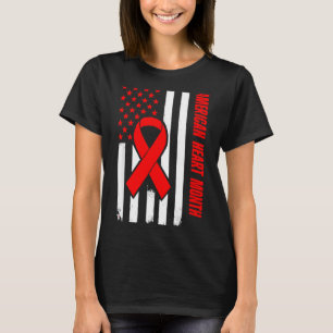 American Heart Disease Awareness Month Ribbon Red T-Shirt