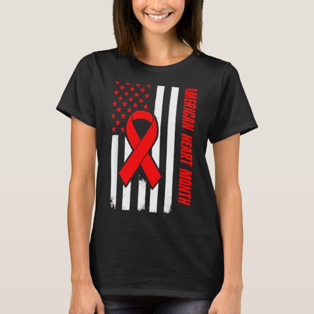 American Heart Disease Awareness Month Ribbon Red  T-Shirt (Front)
