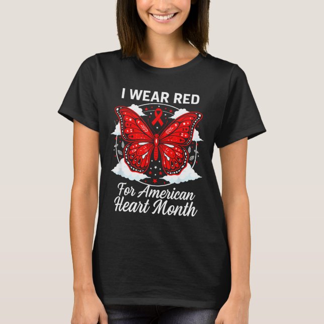American Heart Disease Awareness Month Ribbon Red  T-Shirt (Front)