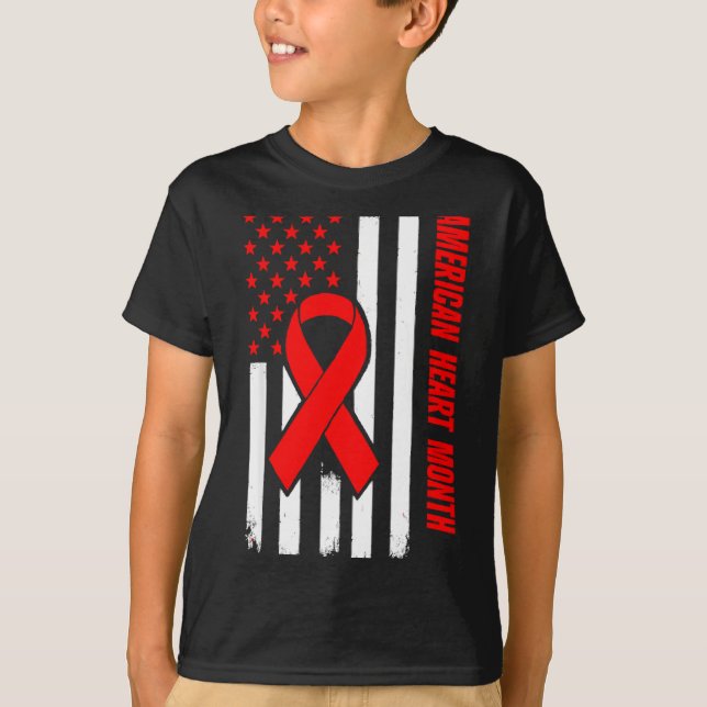 American Heart Disease Awareness Month Ribbon Red  T-Shirt (Front)