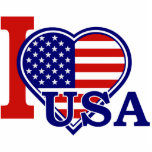 American Heart Flag Pin Photo Sculpture Button<br><div class="desc">A vector (for high quality printing) graphic of a Heart shape American Flag and the text I love the USA on a variety of products.</div>