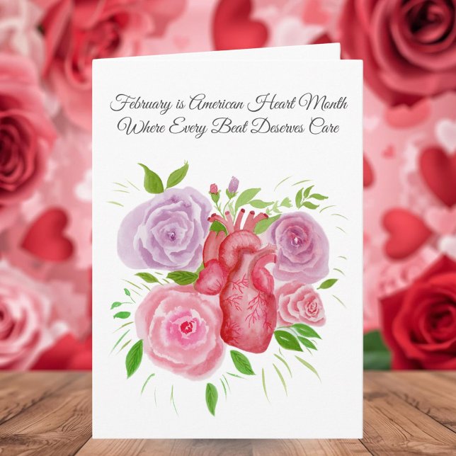American Heart Month Heart Surrounded by Roses Card (Creator Uploaded)