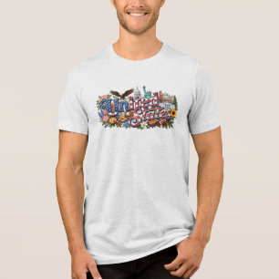 American Heritage Landmarks USA Flag Symbols  Tri-Blend Shirt