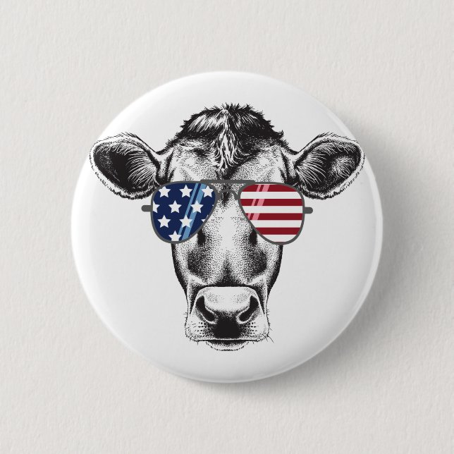 American Hipster Cow  2 Inch Round Button (Front)