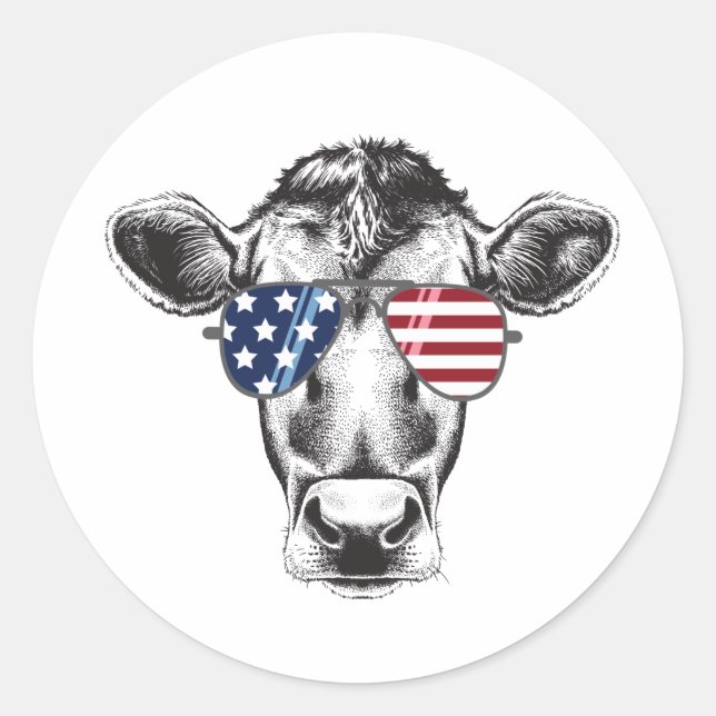 American Hipster Cow Classic Round Sticker (Front)