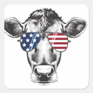 American Hipster Cow   Square Sticker
