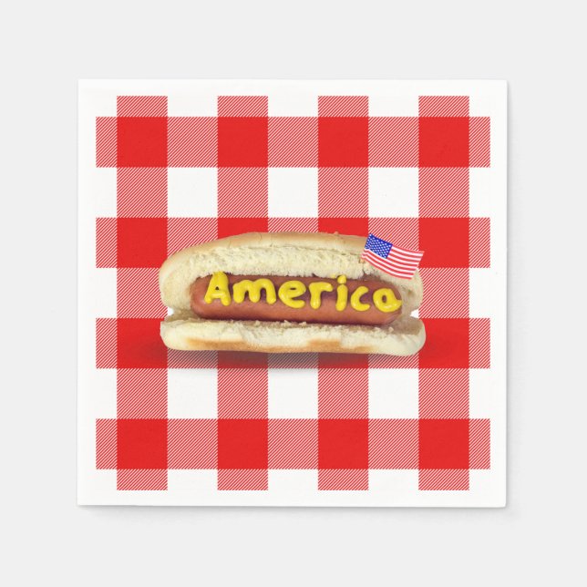 American Hot Dog on Buffalo Plaid Napkin (Front)