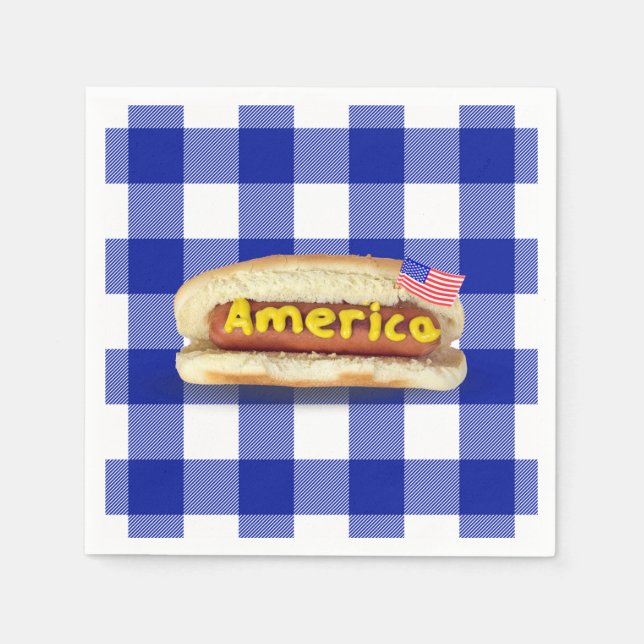 American Hot Dog on Buffalo Plaid Napkins (Front)