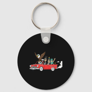 American Icons Riding Classic Car 4th of July Keychain