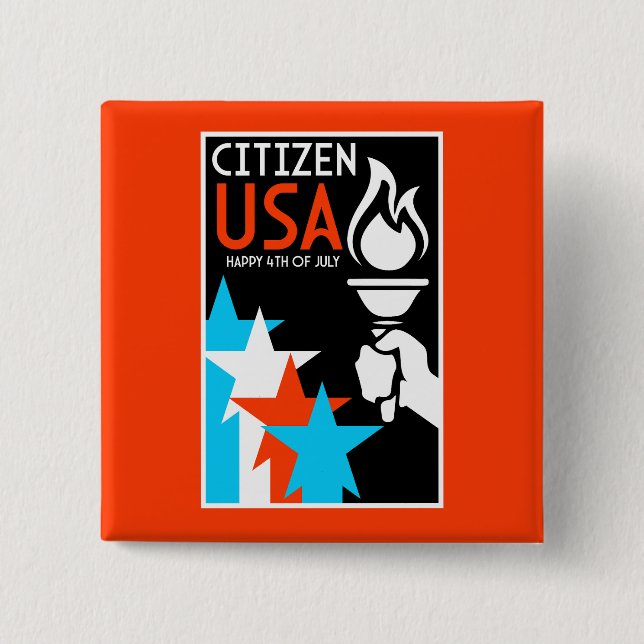 American Independance Day 2 Inch Square Button (Front)