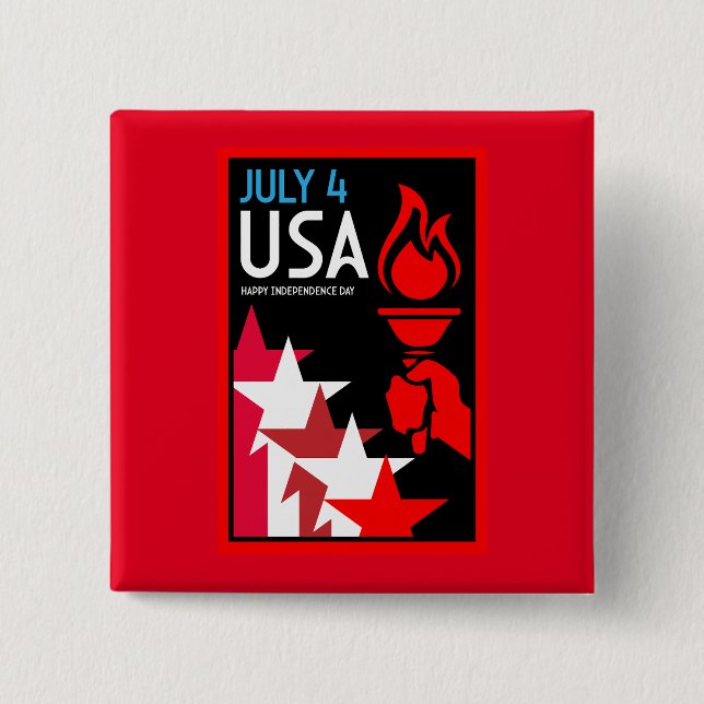 American Independance Day 2 Inch Square Button (Front)