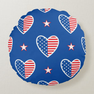 American Independence: Patriotic Vintage Pattern Round Pillow
