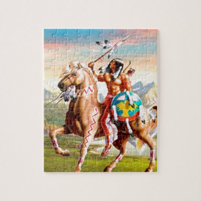 American Indian Brave on Horse Jigsaw Puzzle (Vertical)