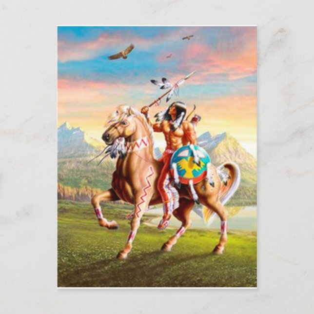 American Indian Brave on Horse Postcard (Front)
